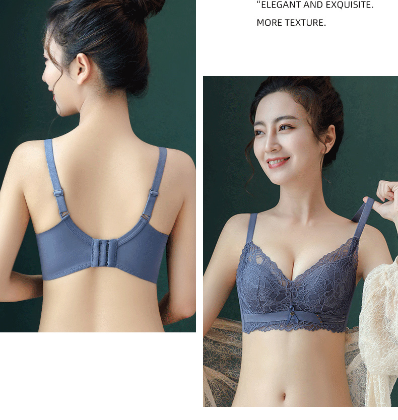 The Quyi style sexy lace bra for women, without a steel ring, small bust, flat bust, thickened, folded and adjustable bra cover pic 15