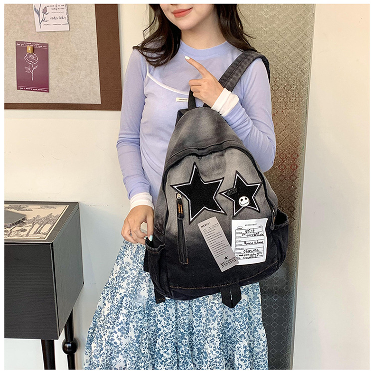 The new color-block soft backpack with pleated material, waterproof outdoor hiking bag, casual sports bag and student schoolbag trend pic 17