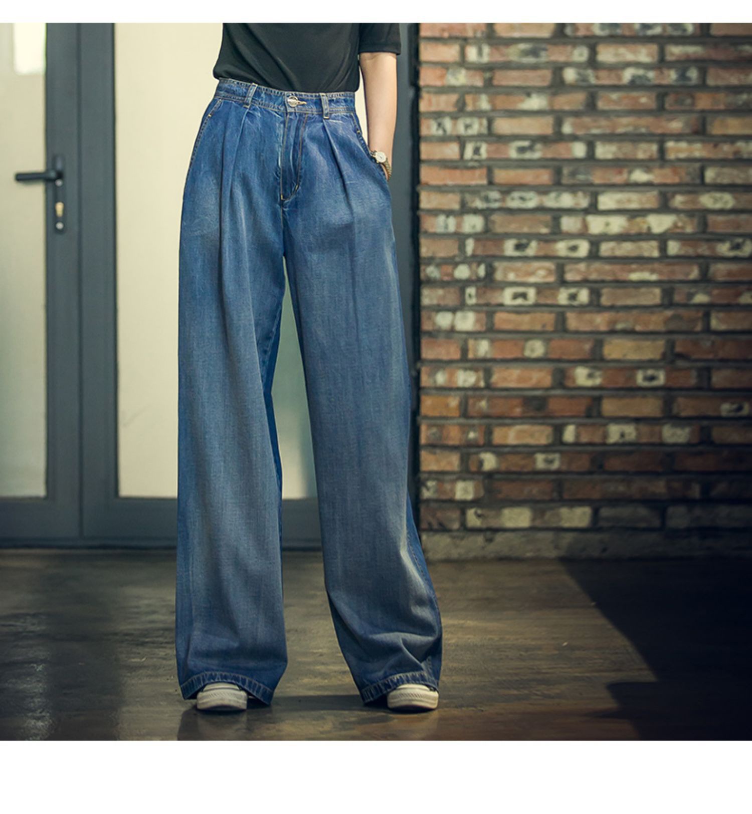 阔腿牛仔裤女高腰拖地重工洗水撞色直筒显腿长盖脚面宽松3025详情23