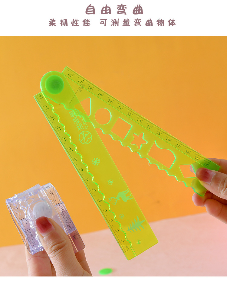One-horned deer in stock, folding wavy line rulers for primary school students, drawing patterns, soft straight rulers, stationery, wholesale in stock pic 2
