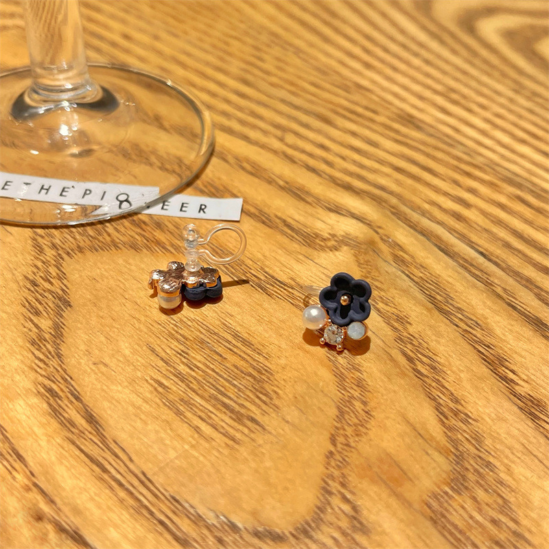 S925银针哑光宝蓝色小花镶钻珍珠复古超仙小巧精美温柔显白耳钉详情10