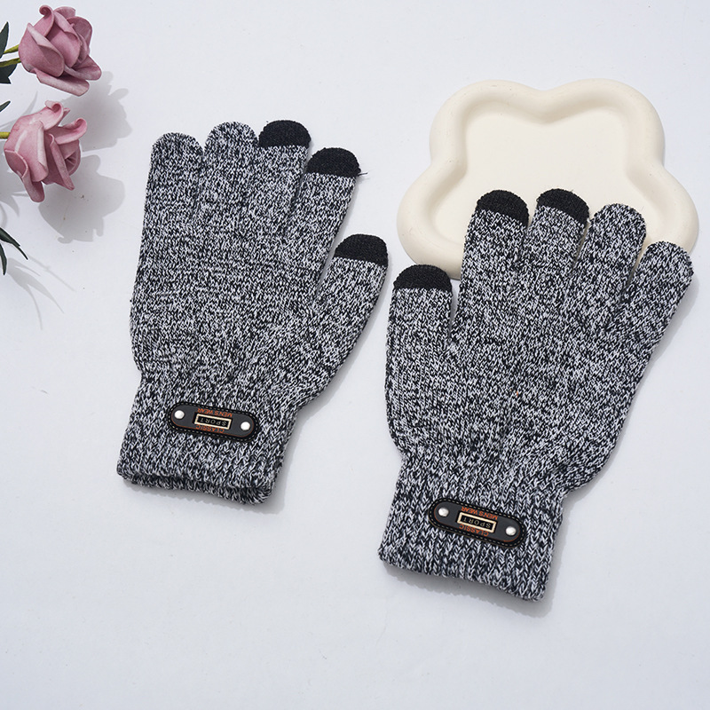 跨境亚马逊男士保暖手套秋冬季户外骑行防寒可触屏棉混纺五指手套详情10