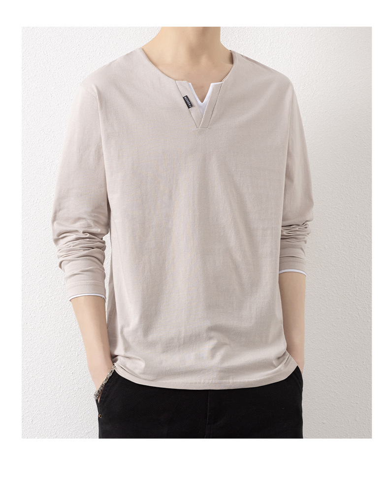 Two V-neck long-sleeved T-shirts for men, a thin spring and autumn top, pure cotton outerwear, a long Johns, a sweatshirt, and a casual base layer pic 14
