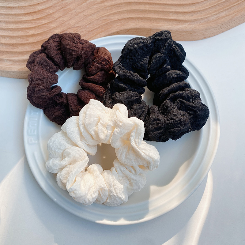 Skin-friendly, soft and smooth, pleated solid color large intestine hair band, retro bun hairstyle, cream puff hair tie, ins leather band hair accessory for women pic 7