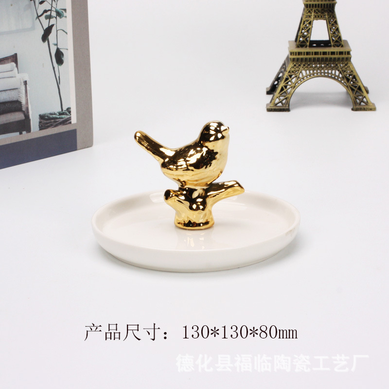 Nordic gold-plated ceramic handicrafts, gift jewelry plates, rings, watches, home storage plates, golden deer animal ornaments pic 31