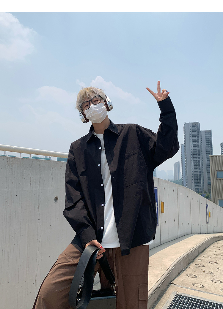 简恒薄款纯棉纯色衬衫男士长袖宽松防晒外套秋季痞帅日系休闲衬衣 pic 31