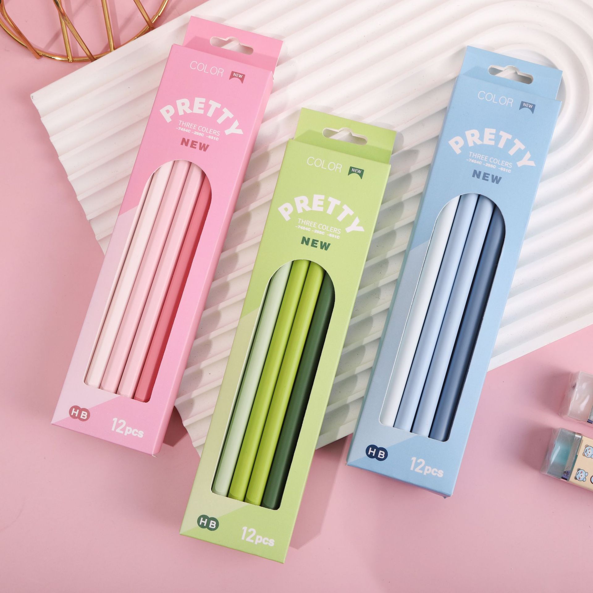 奔贝儿2B铅笔12支一盒渐变hb铅笔小学生专用书写工具马卡龙圆杆笔详情5