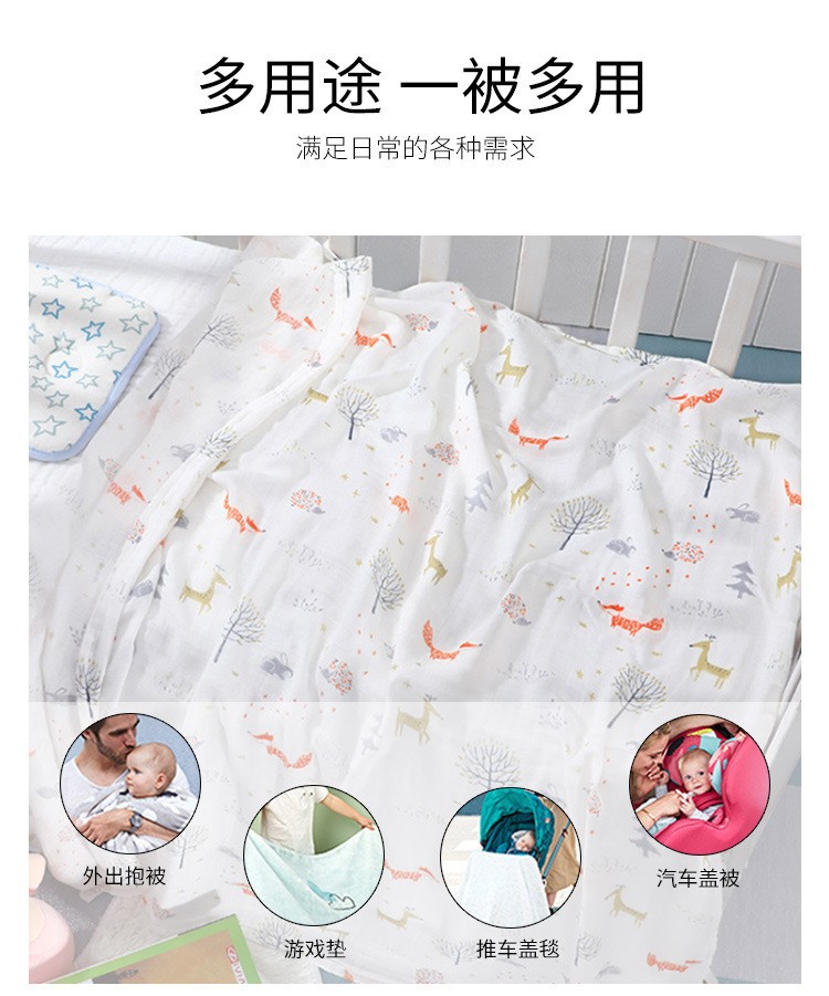 跨境双层竹棉夏季纱布被子婴儿初生儿浴巾盖毯批发muslin纱布包巾详情6