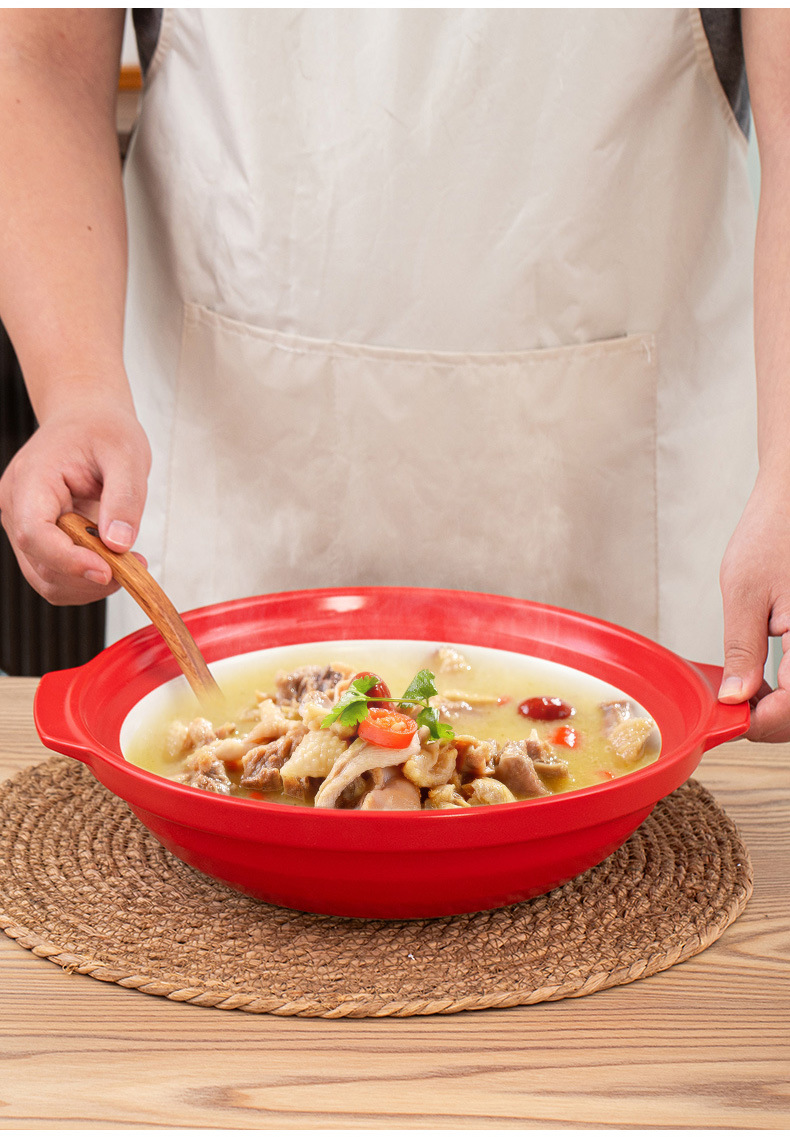 Red flat-bottomed shallow-mouthed clay pot for electric ceramic stove, high-temperature resistant commercial and household dry-burning crack-free 煲仔饭 ceramic stew pot pic 14