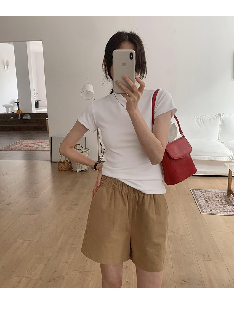 美式纯色正肩短袖t恤女2025ins潮牌辣妹圆领叠穿打底体恤修身显瘦详情19