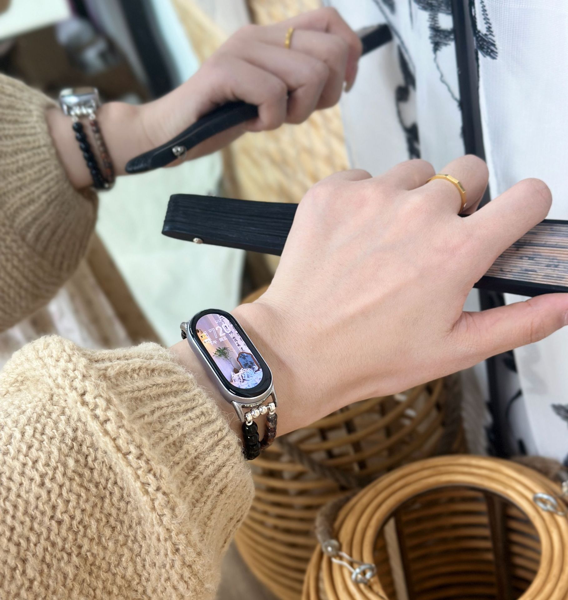 适用小米手环8表带9代串珠手绳国潮小米7/6/5/4/3NFC国风小米表带详情1