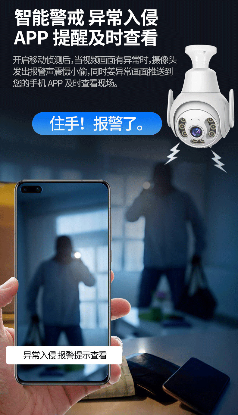 New lamp head type indoor camera, wireless day and night full-color 360-degree rotating high-definition monitoring home camera pic 4