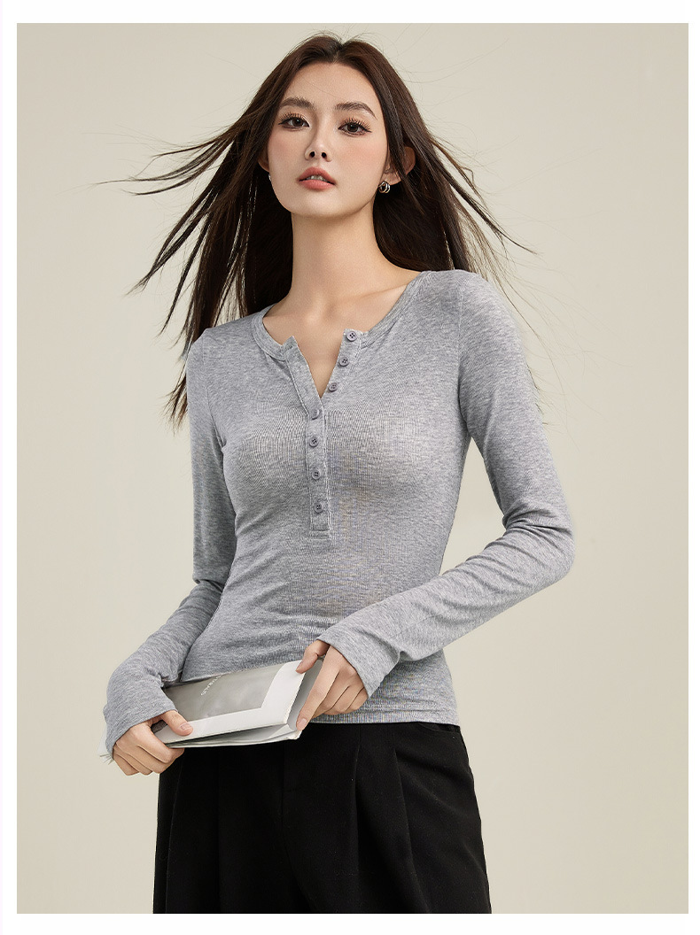 辣妹羊毛潮牌亨利衫修身长袖t恤女2025春季新款紧身上衣打底内搭详情22