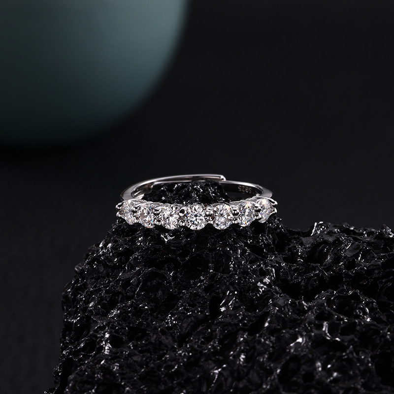 Fashion Trend Seven Princess Stacked Moissanite Row Ring, a simple and elegant half-ring diamond ring in pure silver for women pic 4