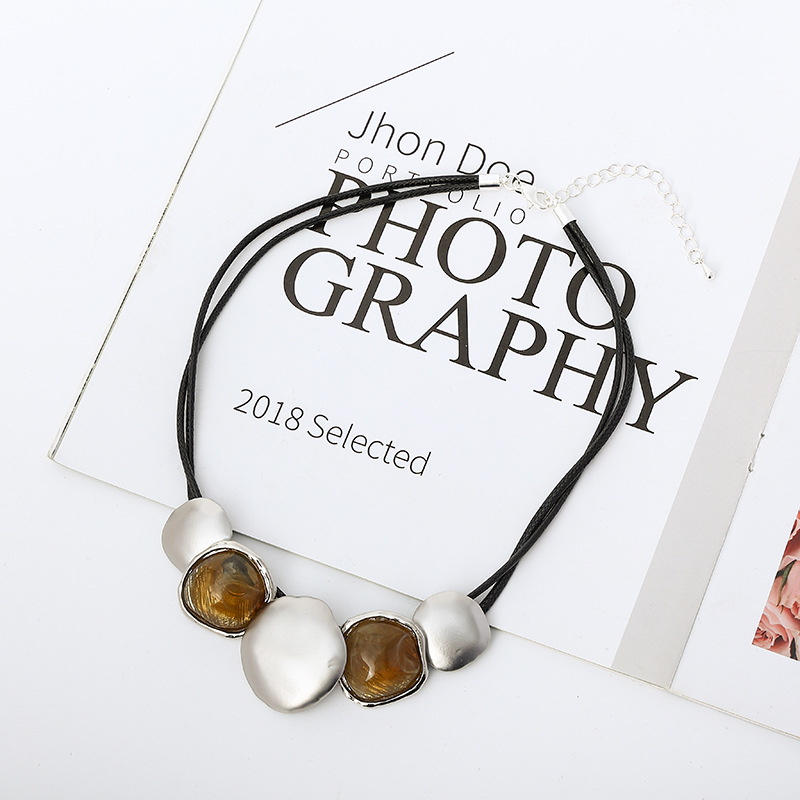 新款金属项链女士合金流行首饰欧美夸张项链高级感饰品外贸短项链详情4