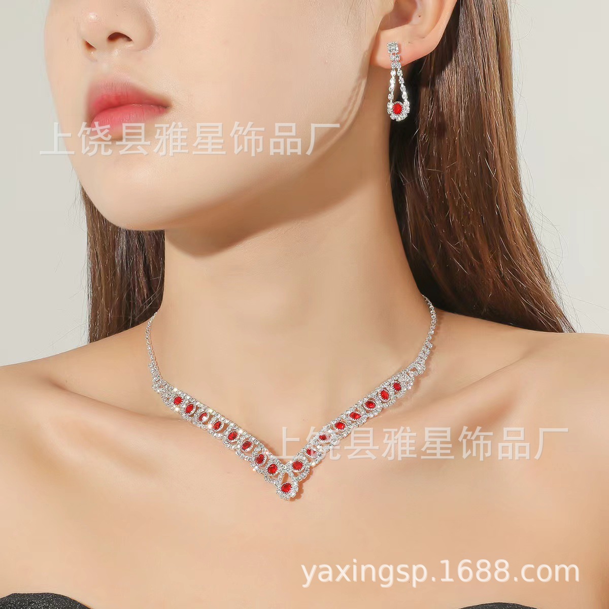 European and American cross-border bestseller earrings and jewelry sets for brides, wedding parties and banquets, rhinestones, necklaces and earrings pic 30