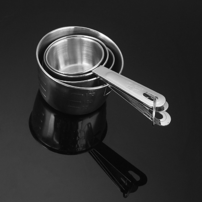 A set of 4 stainless steel measuring cups with scales, dessert coffee milk powder measuring spoons, baking utensils, 60ml-235ml pic 8