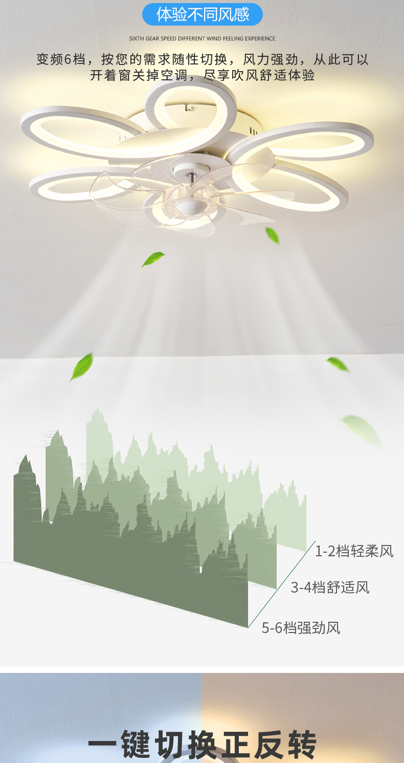 跨境吊扇灯2024新款现代简约风扇灯餐厅卧室客厅超薄吸顶电灯扇详情7