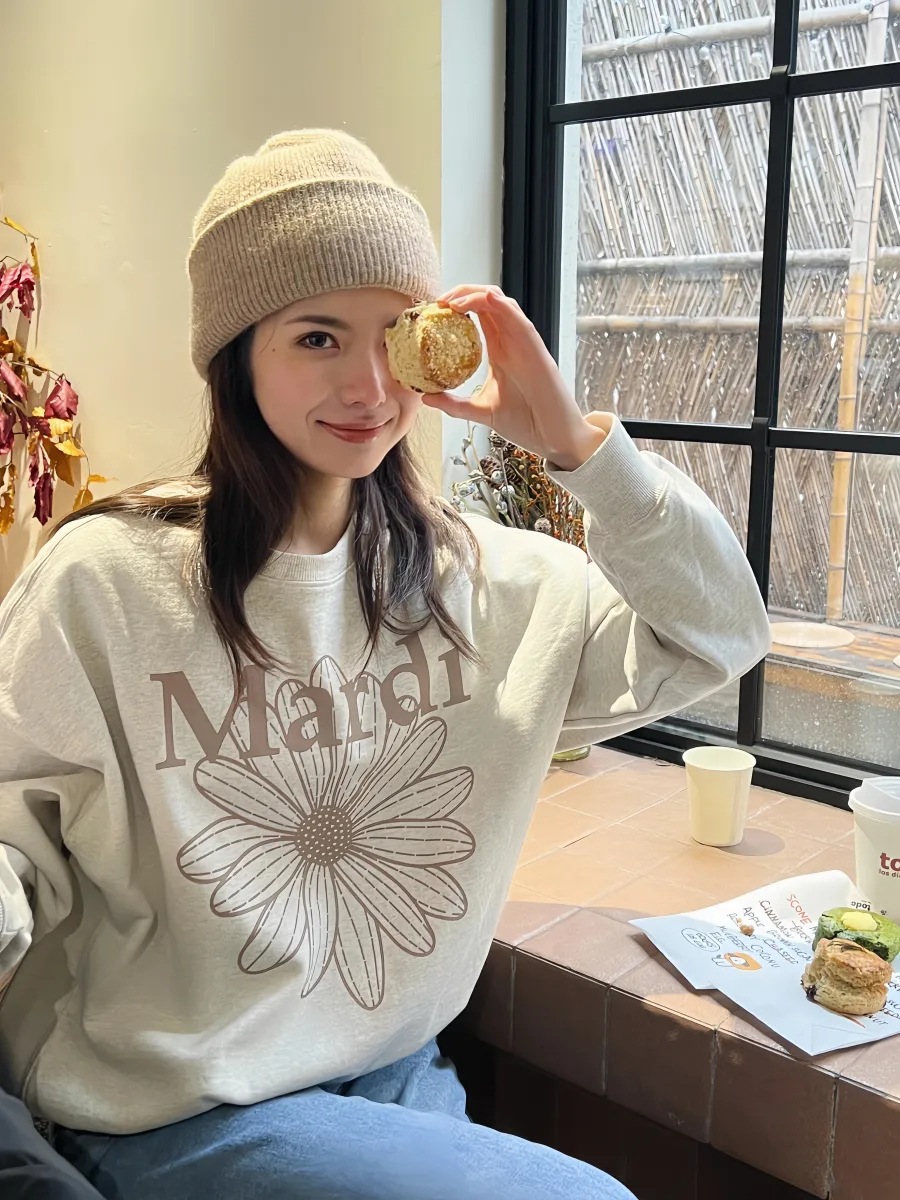 现货韩国潮牌Mardi卫衣女小雏菊24新款印花圆领上衣一件代发详情4