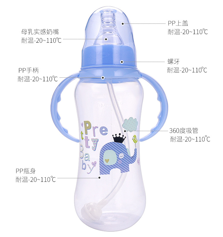 婴儿280ml标口径PP奶瓶新生儿防呛耐摔喝奶瓶宝宝喝水刻度杯批发详情14
