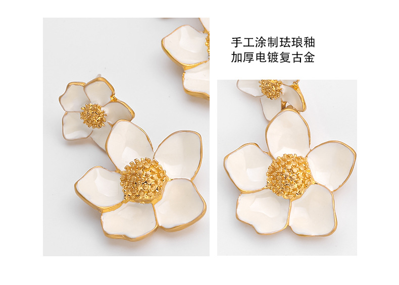 国风精致优雅花朵耳环气质高级感中古耳钉滴釉珐琅复古耳饰耳钉女详情22