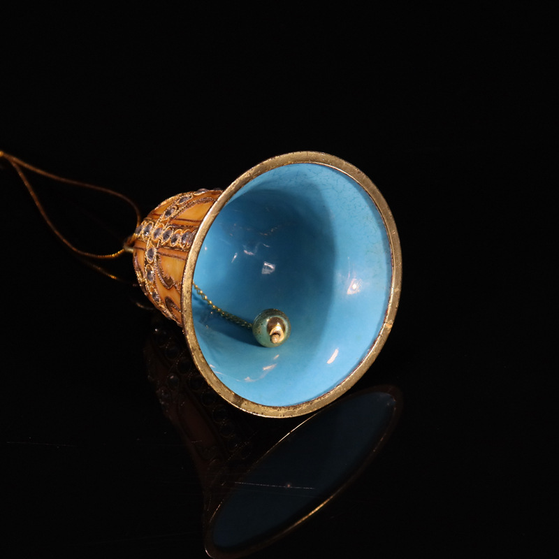 Beijing Cloisonne vintage cultural collectible pendant, copper body cloisonne enamel filigree silver blue 3-inch Christmas flat-edge bell pic 4