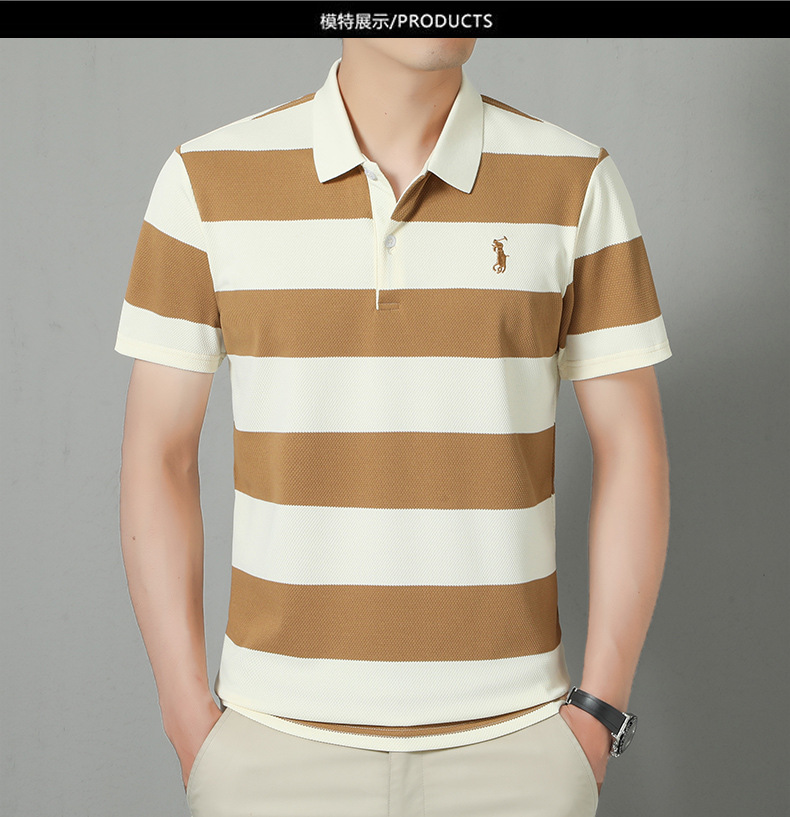 跨境条纹刺绣休闲polo衫男2025夏季新款商务翻领透气薄款男士t恤详情10