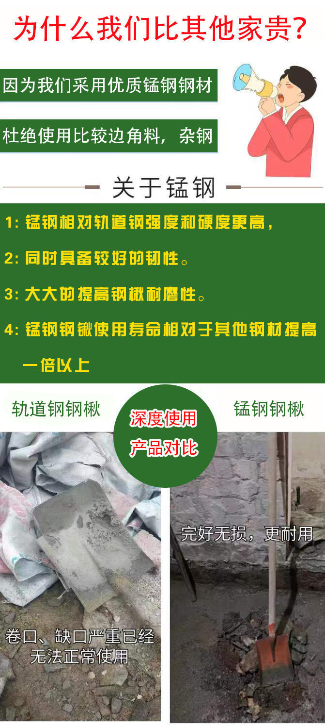 铁锹锰钢全钢加厚木柄钢锹煤锹种花尖方平头锹农用泥锹园林工具详情3