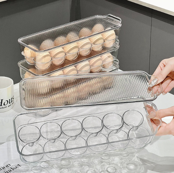 Transparent refrigerator egg storage box, stackable rectangular egg tray, kitchen food organization, covered egg preservation box pic 4