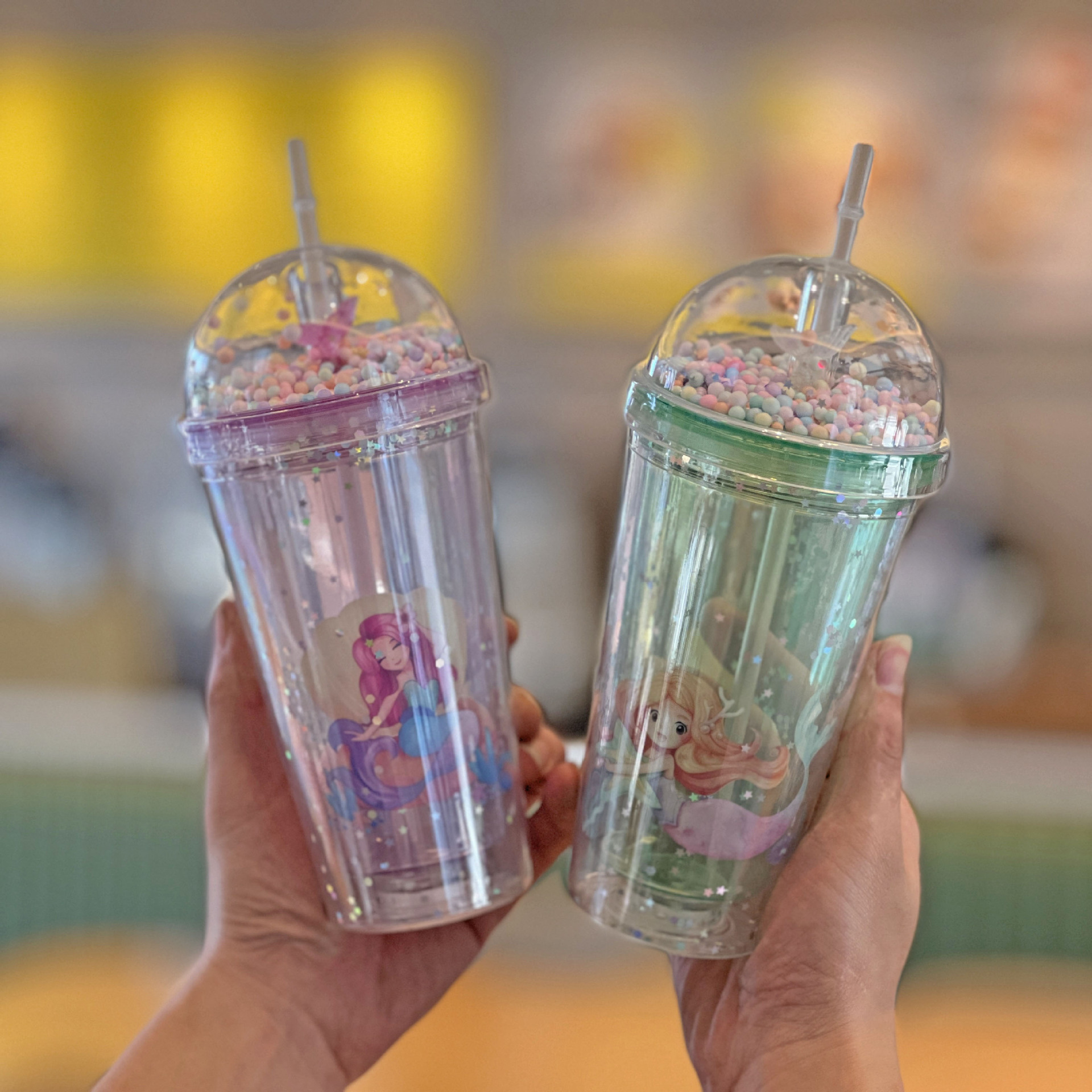 创意卡通美人鱼塑料吸管杯子夏日双层碎冰杯网红可爱塑料水杯批发详情9