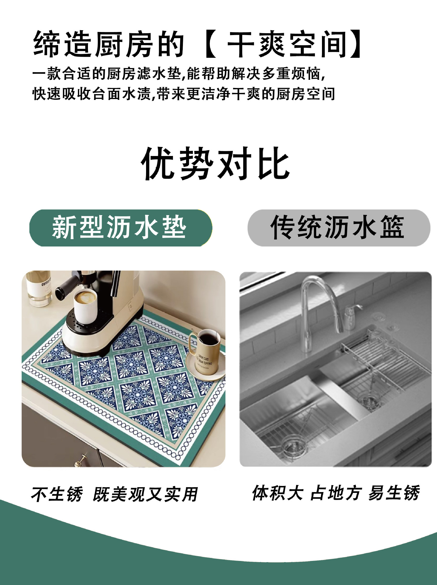 咖啡机吸水垫子厨房碗盘吧台沥水垫水杯干燥餐垫台面免洗隔热垫详情5
