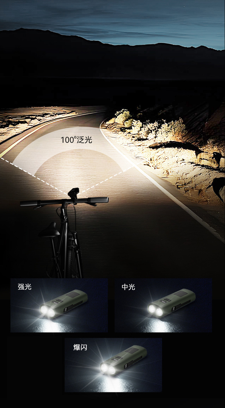 New cross-border LED bicycle light, outdoor night fishing, cycling with warning, multi-functional COB strong bald light pic 5
