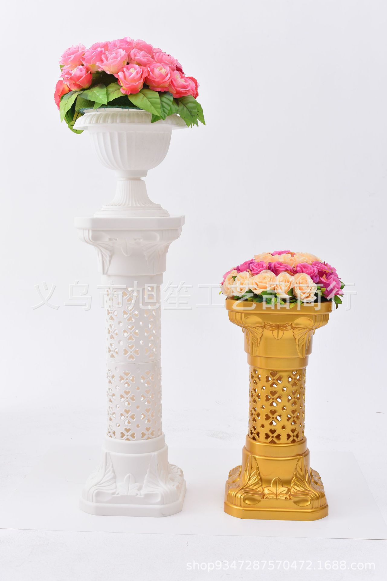 The stage props and ornaments for the wedding hotel are placed with golden plastic Roman Columns and leading decorations, measuring 32.5*32.5*91cm pic 4