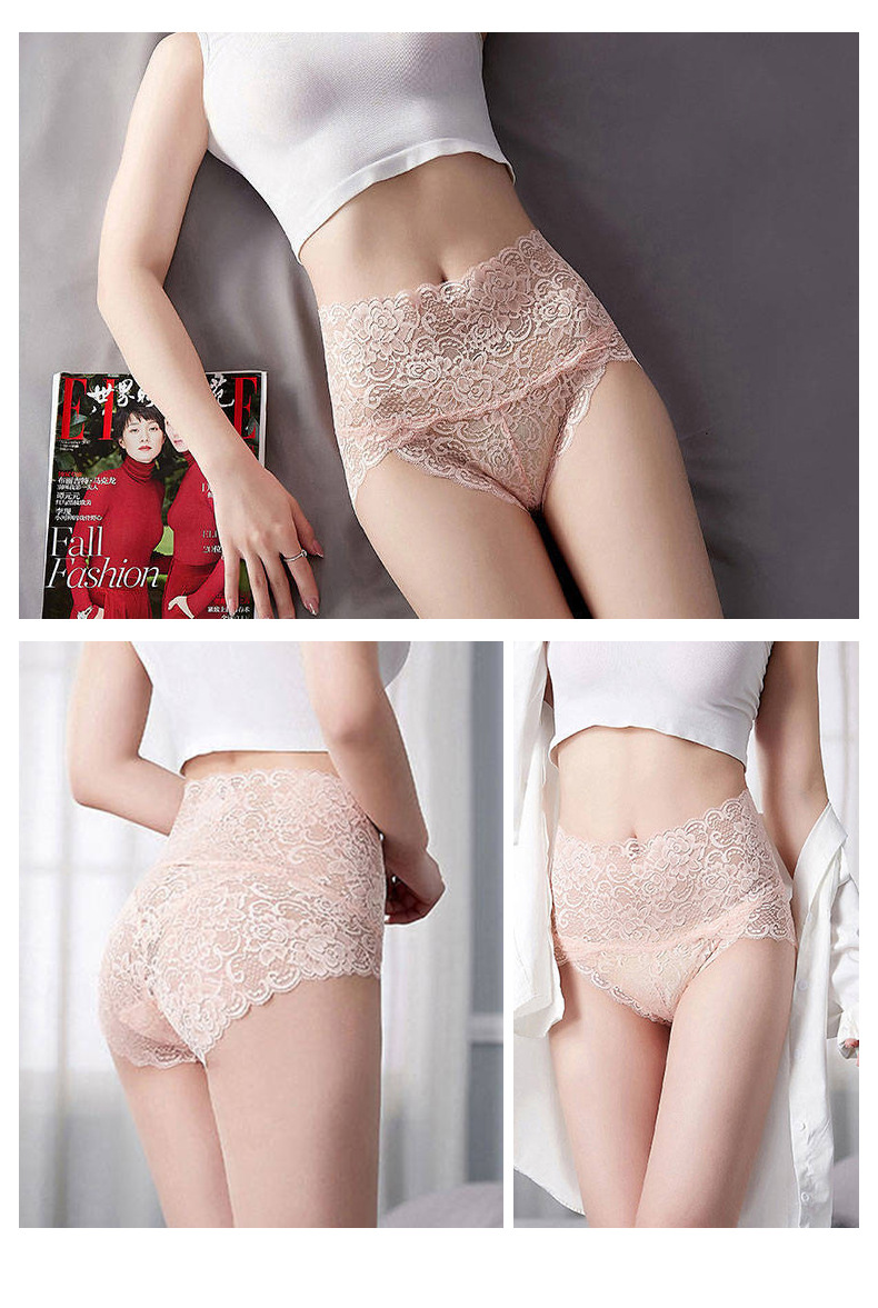Olivia's Night跨境外贸大码蕾丝内裤女士高腰性感收腹提臀花纹透明无痕三角裤详情11
