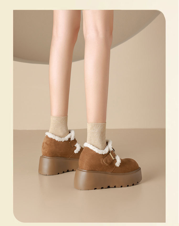 厚底勃肯鞋女2025冬新款英伦风小皮鞋加绒雪地靴10cm内增高乐福鞋详情13