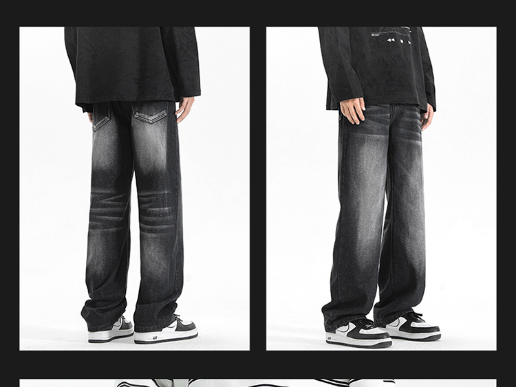 美式复古蓝牛仔裤男春秋季2025新款宽松阔腿直筒裤水洗做旧长裤子详情14