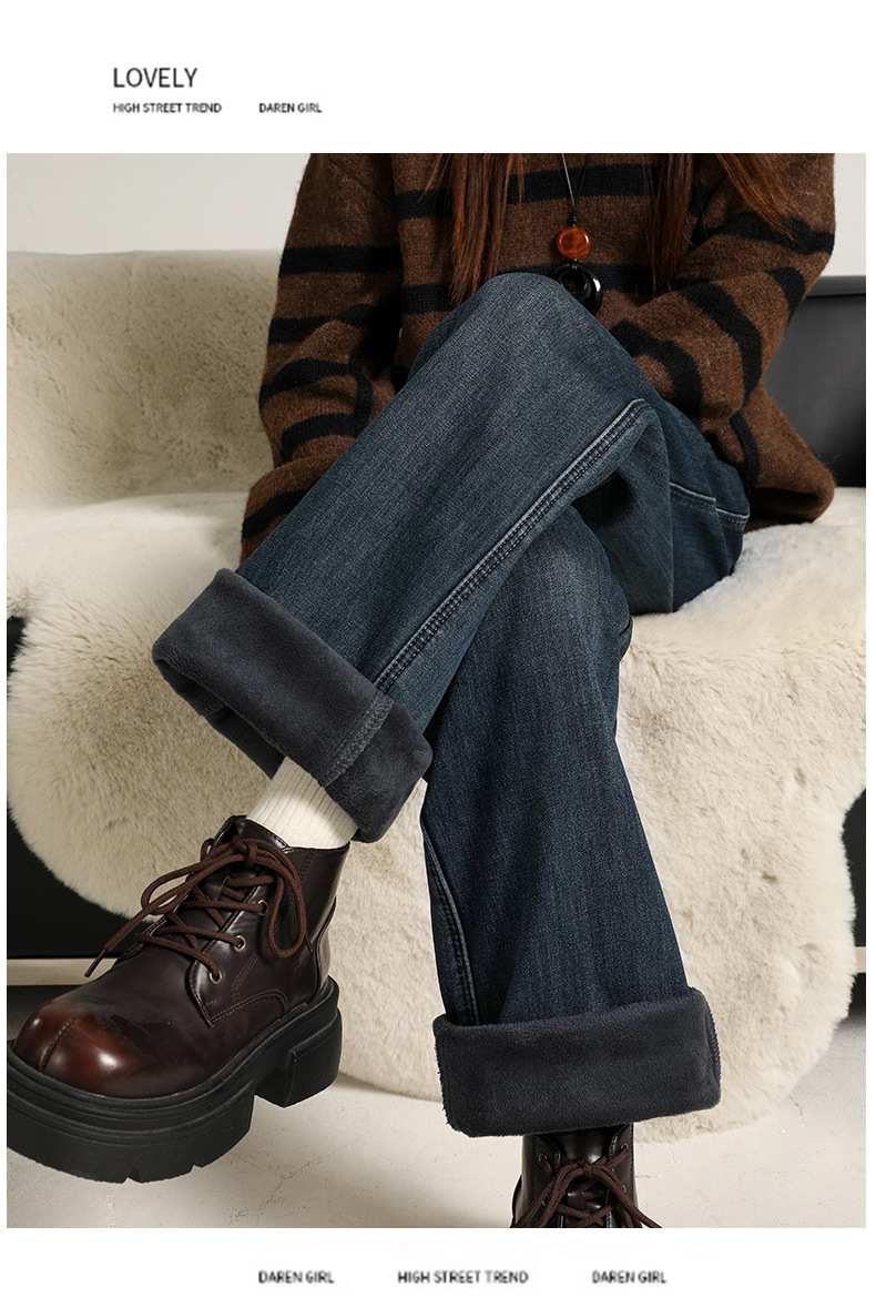 Fleece, warm, super soft, elastic, narrow, wide, straight, smooth, classic, versatile, loose, comfortable, thick denim autumn wear pic 20