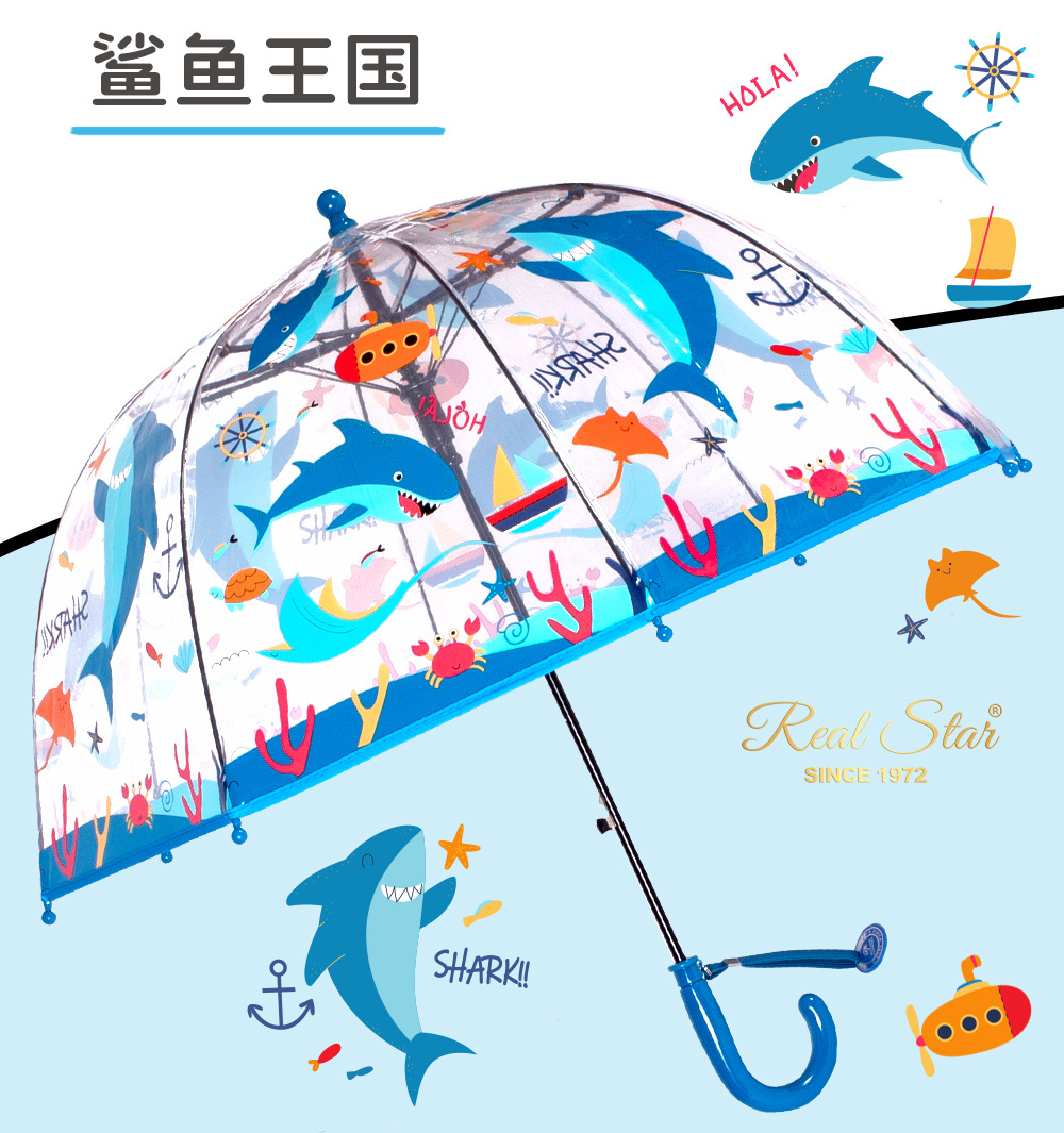 自动卡通伞儿童彩色塑料雨伞恐龙图案POE外贸长柄伞kidsumbrella详情8