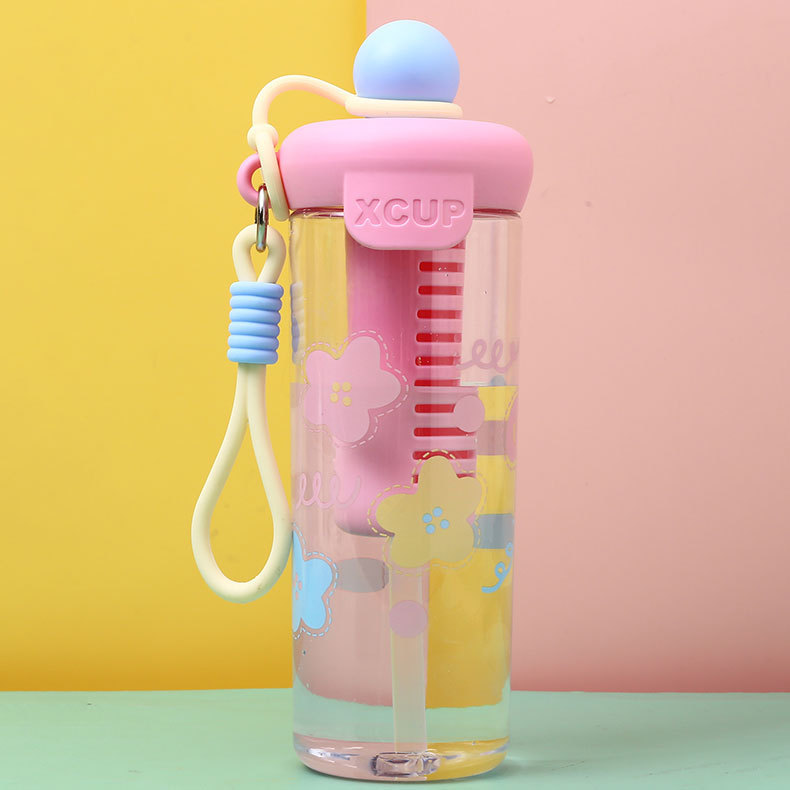 2024 New cartoon large-capacity straw cup, tea-water separation brewing cup, outdoor sports plastic water cup with handle rope pic 7