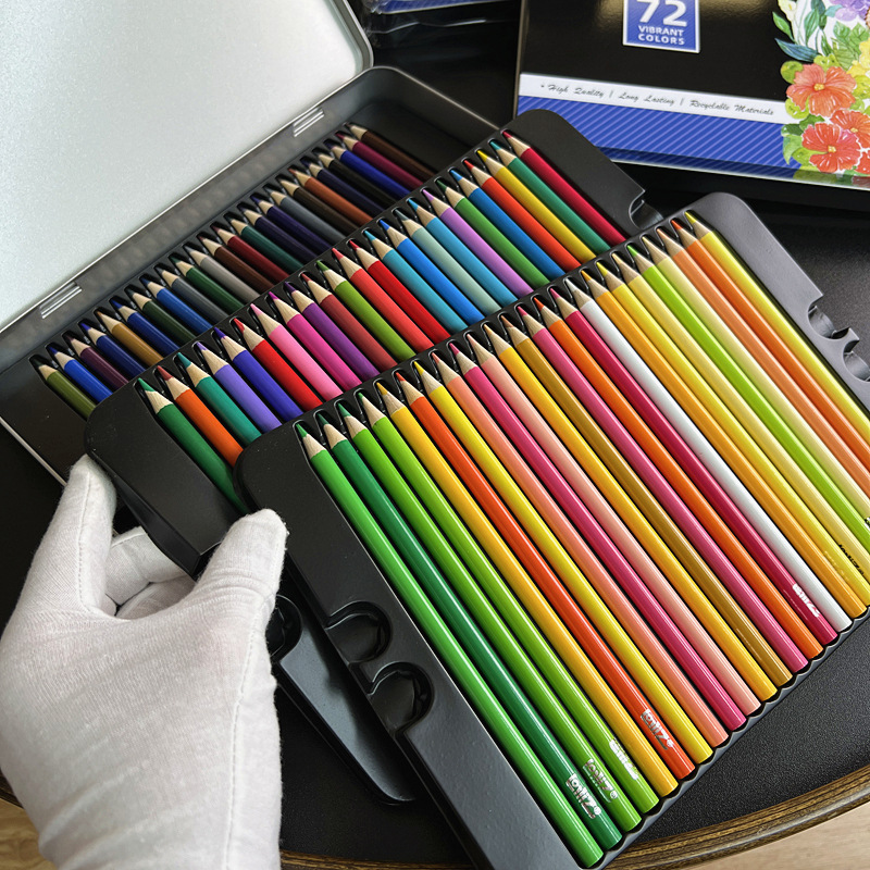 跨境外贸素描油性彩铅绘画美术彩色铅笔50/72色铁盒装画笔彩笔套详情3