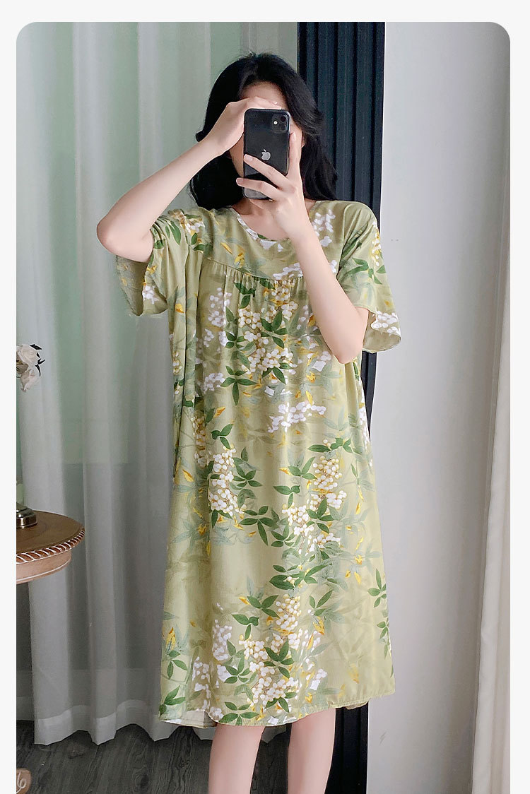 Summer cotton silk belt cushioned nightgown for middle-aged women, short sleeves for mothers, 45-piece artificial cotton home wear, pajama skirt pic 21