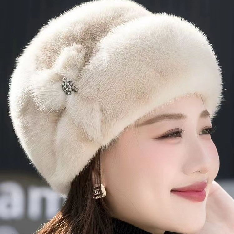 跨境热销秋冬中老年女妈妈皮草帽仿兔毛礼帽加厚保暖时尚百搭帽子详情7