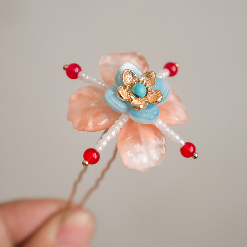 Ancient-style Hanfu headwear decorated with U-shaped small hairpins for fresh hair cover, traditional Chinese-style flower hairpins, and walking and swaying cheongsam hair accessories pic 6