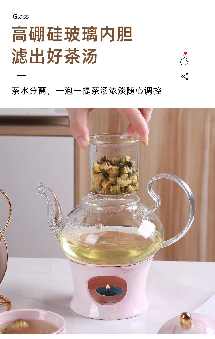 English flower teapot, candle heating, fruit teapot set, glass beauty salon teapot, ceramic afternoon tea cups pic 11