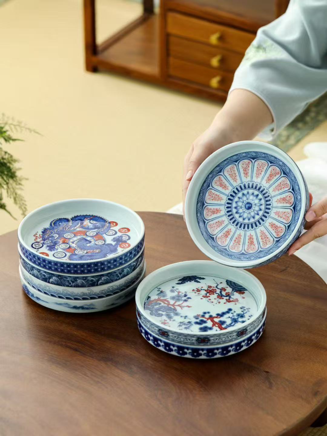 复古青花陶瓷壶承茶具茶杯隔热垫茶杯托茶托茶碟点心茶垫茶道配件详情1