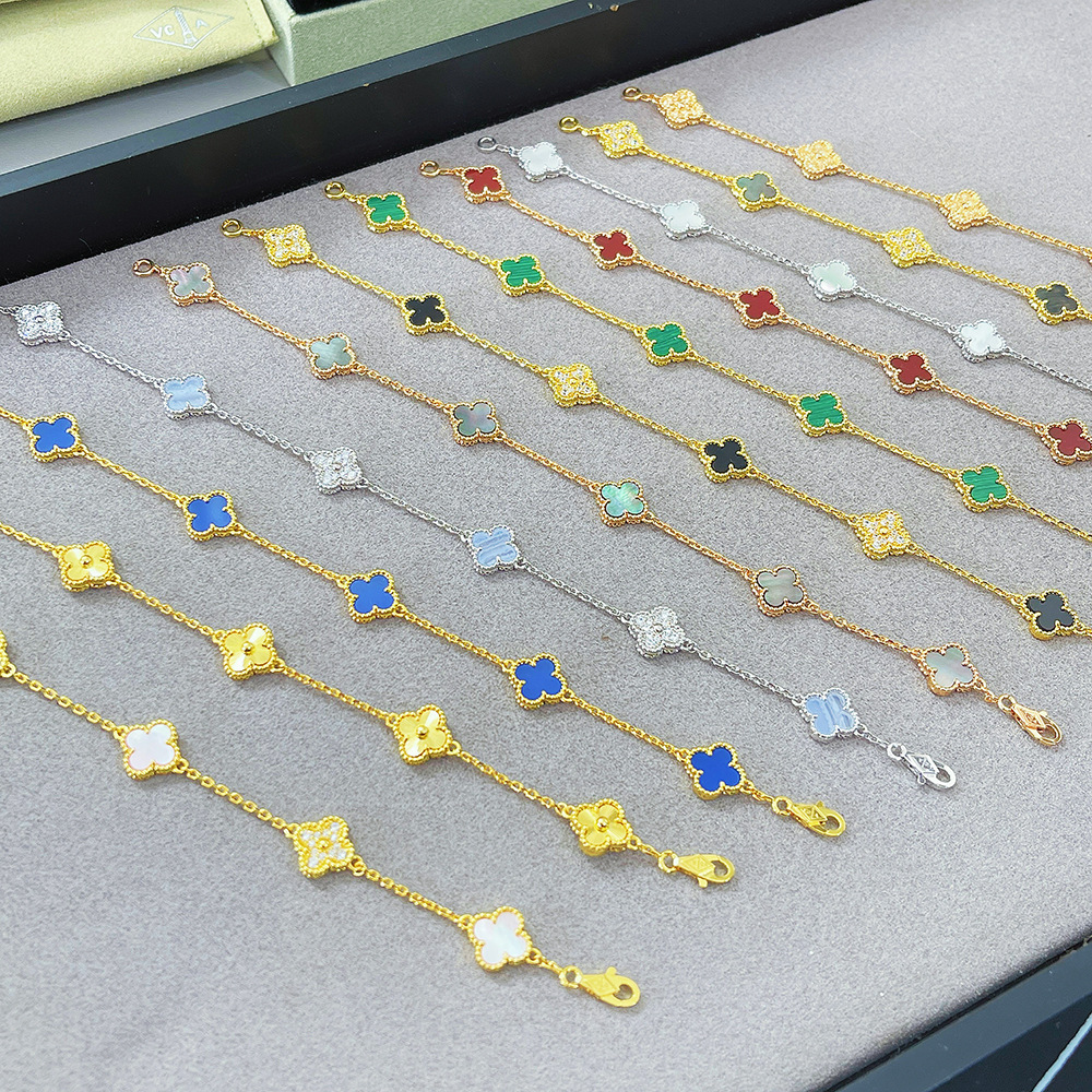 v金高版本厚镀18k金迷你五花六花四叶草手链不掉色高级感红玛瑙详情12