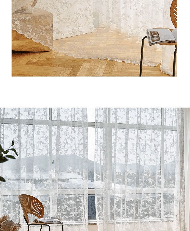 French-style country lace gauze, princess style kitchen partition window curtain, gauze curtain, white non-perforated Velcro curtain pic 17
