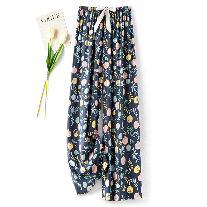 Cotton silk pajama pants for women in summer, thin artificial cotton wide-leg pants, can be worn outside in spring and autumn, loose home air conditioning nine-inch long pants pic 17
