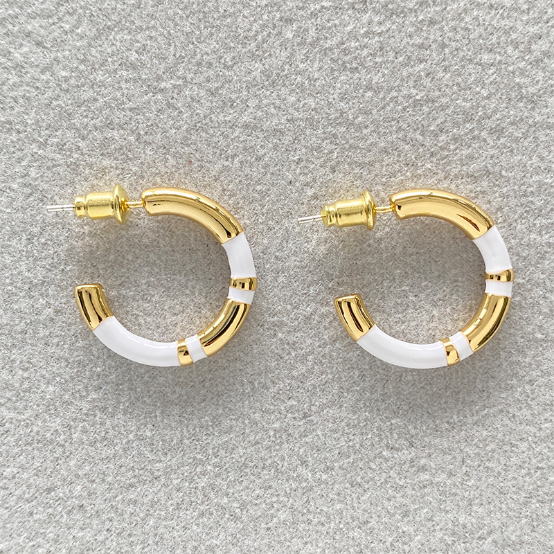 C形珐琅圈圈拼接耳环女法式轻奢小众设计感复古气质银针撞色耳圈详情34