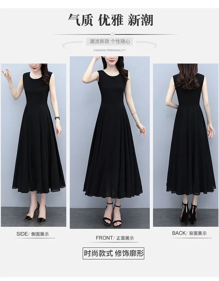 Verano 2023 nuevo tamaño más de las mujeres vestido de gasa temperamento vestido largo sin mangas versátil slim halter vestido de chaleco pic 11